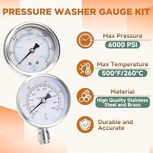 RIDGE WASHER 2-in-1 Pressure Washer Gauge Emperature Gauges, 6000 PSI - Image 5