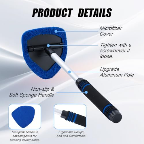 7 PCS Windshield Cleaning Tool, 19" Windshield Cleaner Kit with Extendable Handle, Microfiber Towel Pads, Brush, Empty Spray Bottle for Auto Glass Interior (Blue) - Image 3