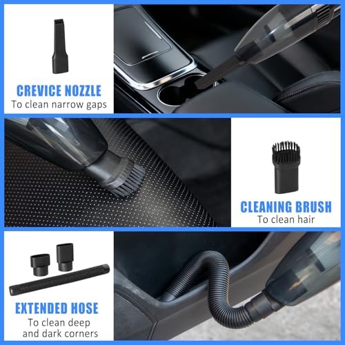 Car Cleaning Kit, Car Vacuum Interior Detailing Cleaner Kit with High Power Handheld Vacuum, Brush Set, Windshield Tool, Duster, Towels, Complete Car Care Tools for Women (Blue) - Image 2