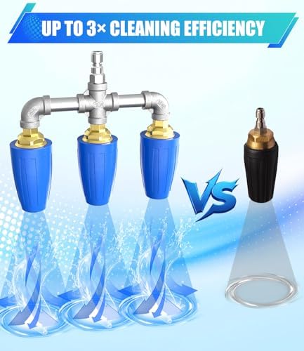 Triple Turbo Nozzle Pressure Washer, 3-in-1 Power Washer Turbo Nozzle with 1/4" Quick Connect, 360° Rotating Pressure Washer Tip - 4800 PSI, 4-6 GPM, 2.0 Orifice, Blue - Image 3