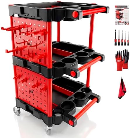 Auto Detailing Cart with Wheels, 3 Tier Rolling Detail Cart by Unknown
