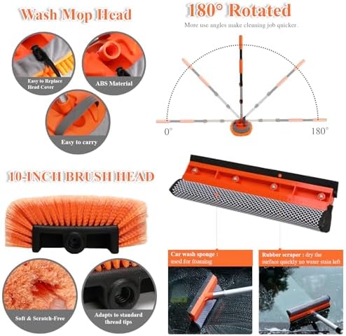 60" Extendable Car Wash Brush Kit with Long Handle - Image 4