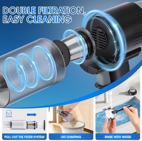 26pcs Car Cleaning Kit, Gray Interior Detailing Kit with High Power Vacuum Portable Cordless, Handheld Vacuum Cleaner for Home, Car, Pet Hair, Keyboard, Complete Auto Accessories for Gift - Image 5