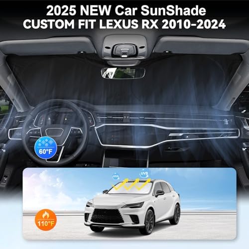 Custom Fit Lexus RX Windshield Sunshade for 2023-2025 2026 RX 350, RX 350 F Sport, RX 350L Accessories Front Window Shades Cover for Windshield Sun Visor Protector 210T Foldable Shade Blocks UV Rays - Image 4