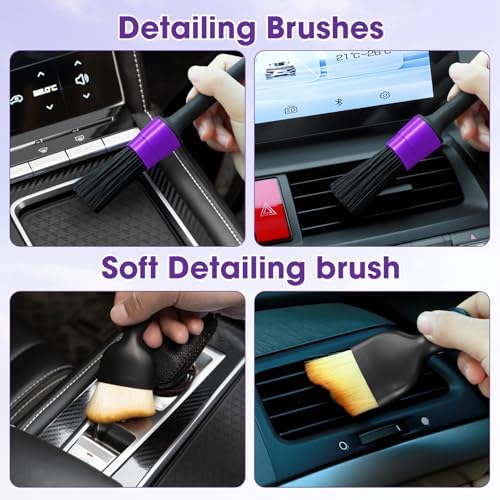 Purple Windshield Cleaner Tool, Car Interior Cleaning Kit with Extendable Handle and 3 Reusable Microfiber Pads, Auto Glass Wiper and Detailing Brush Kit for Car & Home Window - Image 6