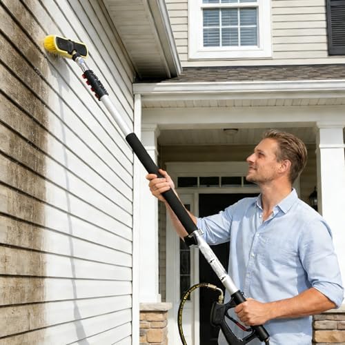 Hourleey 24 FT Telescoping Pressure Washer Wand, Power Washer Extension Wand with Brush Head, Gutter Cleaner, 3 Curve Wands, Adjustable Support Belt, Pivoting Coupler, 7 Spray Nozzles, 4000 PSI - Image 6