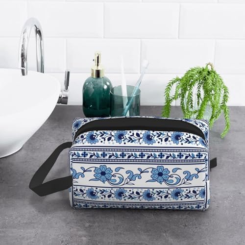 Blue & White Aesthetic Makeup Bag - Durable 600D Oxford Fabric Travel Cosmetic Bag, Shockproof Foam Padded Toiletry Organizer for Gym & Daily Use 10x6.2x4.9 Inch - Image 6
