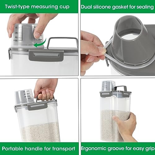 TBMax Rice Storage Container 3 to 5 Lbs - Small Cereal Oatmeal Flour Container with Easy Pouring Spout & Cup, Portable Pet Dog Cat Food Dispenser for Small Spaces, Travel, or Daily Use - Image 6