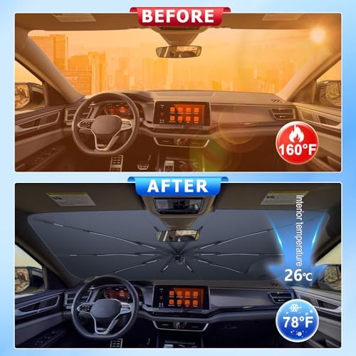 for Car Windshield Sunshade Umbrella 2018-2026 Volkswagen Atlas Custom Fit Windshield Sun Protector Cover 6-Layer Heat-Resistant Fabric, Ultra-Strong Fiberglass Frame (for 2018-2026 VW Atlas) - Image 2