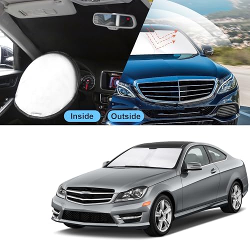 TINGLU Sun Shade for Mercedes Benz C Class W205 C250 C300 C400 2015-2021 Accessories Windshield Sun Shade Window Shade UV Rays Protection Sun Visor Cover with Steering Wheel Sunshade Storage Bag - Image 6