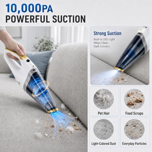 Handheld Vacuum Cordless, Rechargeable Portable Car Vacuum with LED Light - Image 6