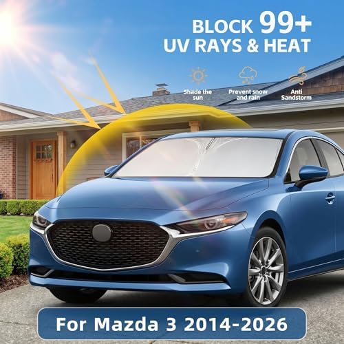 for Mazda 3 Windshield Sun Shade 2014-2026, Front Window Shade Custom Fit Mazda3 Accessories Sun Visor Foldable Shade Blocks UV Rays Summer Must Have Car Accessories - Image 2