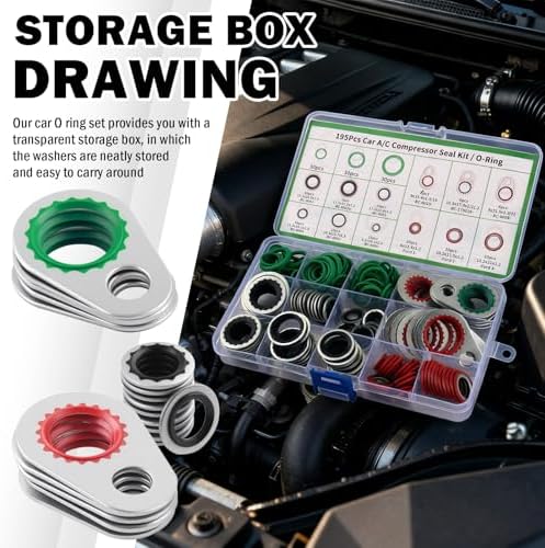 195PCS O Ring Assortment Kit,Multi-Size Car Air Conditioning Compressor Seals O-Ring & Gakest,Universal A/C Seal Kit for Automotive Replacement AC Compressor Kit R134A Refrigerant Valve Core - Image 5