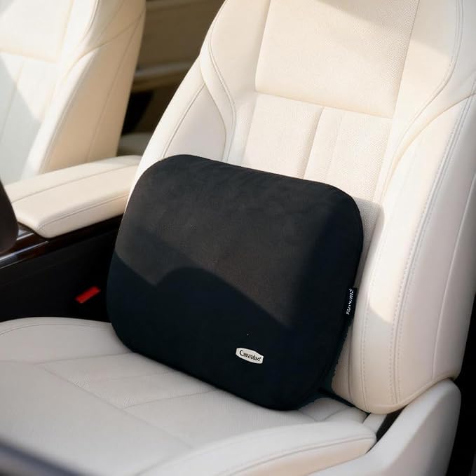 Lower Back Automotive Lumbar Support Pillow for Car Recliner Cushion Black | Soft Latex Memory Foam Suede, Home Office Chair Desk Accessories, Thin Waist Pain Relief, Driving Seat Relax, Ergonomic by Carwales