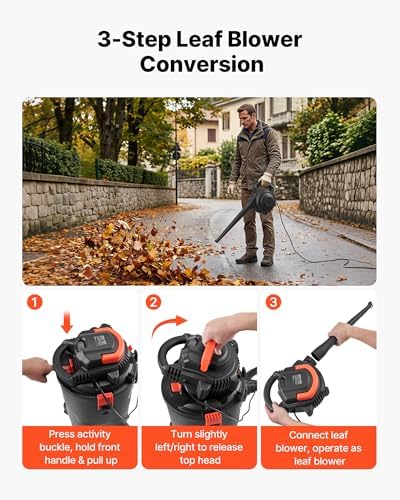 VEVOR 3-in-1 Shop Vac, 8 Gallon Wet Dry Shop Vacuum, 4.5 Peak HP Portable Vacuum Cleaner with Blower, Dual-Filter, 950W Input Power, 1.25in x 7ft Hose, 9.8ft Cord for Jobsite, Workshop, Garage, Home - Image 3
