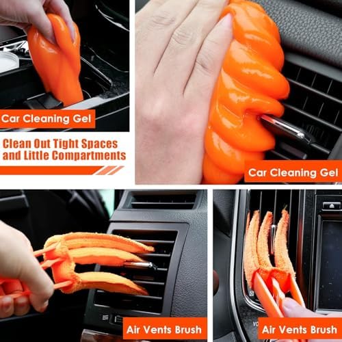 Car Cleaning Kit, Orange 17pcs Car Interior Detailing Kit with High Power Handheld Vacuum, Detailing Brush Set, Windshield Cleaner, Cleaning Gel, Complete Auto Accessories for Women Men Teens - Image 7
