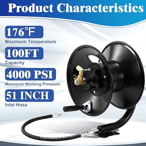 M MINGLE Pressure Washer Hose Reel 100ft x 3/8" / 150ft x 1/4", 4000 PSI - Image 2