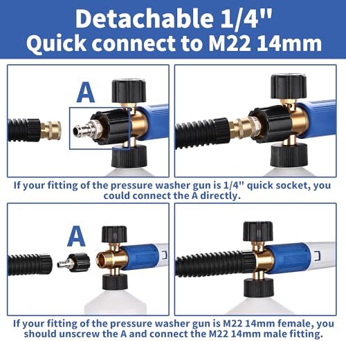FENG PAI Pressure Washer Foam Cannon with Dual Connector Accessory & 7 Power Washer Sprayer Nozzles, Double Tip Attachment For Soap Cannon, 1/4" Quick Connect, 3600 PSI - Image 4