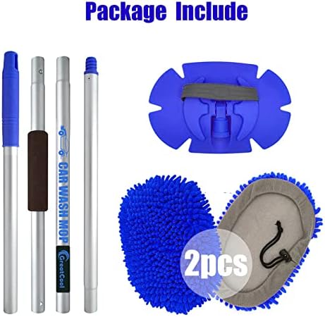 62" Car Wash Brush Mop Kit with Long Handle, 2 in 1 Chenille Microfiber Sponge Mitt Cleaning Detailing Duster for Washing Cars Truck SUV RV Caravans and Household(2 x Mop Head) (Blue) - Image 7