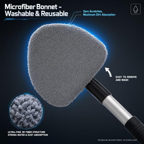 Microfiber Car Windshield Cleaning Tool with Extendable Handle,Car Defogging Glass Cleaning Brush with 4 Reusable Microfiber Pads 1 Spray Bottle and 1 Car Dust Removal Brush. (Gray) - Image 3