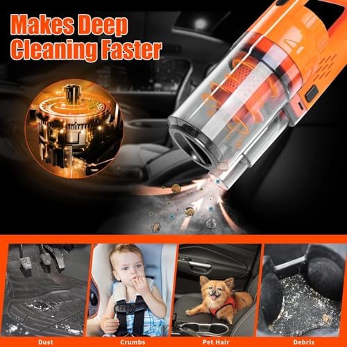 Car Cleaning Kit, Orange 17pcs Car Interior Detailing Kit with High Power Handheld Vacuum, Detailing Brush Set, Windshield Cleaner, Cleaning Gel, Complete Auto Accessories for Women Men Teens - Image 2