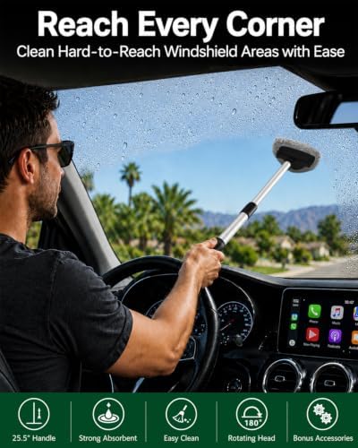 25.5" Extra-Long Reach – Super Absorbent Coral Velvet Windshield Cleaner Tool, Streak-Free Windshield Cleaning Tool Kit with 5 Pads, 2 Spray Bottles & Storage Bag for Auto Glass & Home Windows, Gray - Image 5