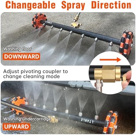 2-in-1 Can Move Horizontally Pressure Washer Undercarriage Cleaner Water Broom，23" Surface Cleaner Power Washer Attachment with 7 Nozzles 3 Extension Rods andSpare Wheel，4000 PSI - Image 5