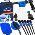 Car Wash Detailing Kit Cleaning Kits with Foam Gun Sprayer, Car Wash Brush and Large Wash Mitt Duster for Car Interior and Exterior Cleaning (Blue) by AUTODECO