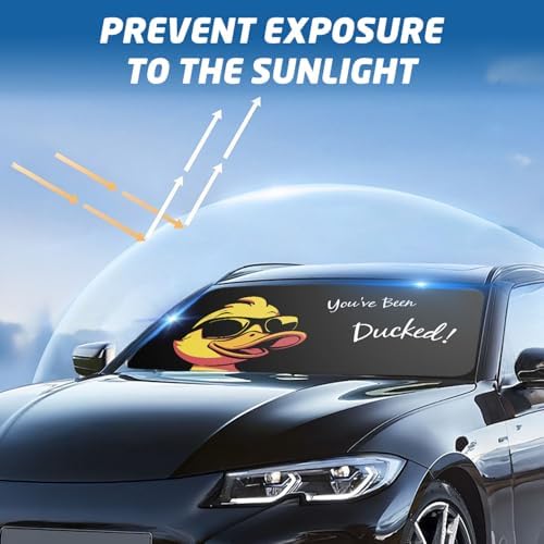 Windshield Sun Shade for Car, 63"x28.5" Universal Fit Front Window Sunshade with Double Steel Ring Frame, Car Sun Shade, UV Protection Windshield Cover with Storage Pouch (Duck) - Image 5
