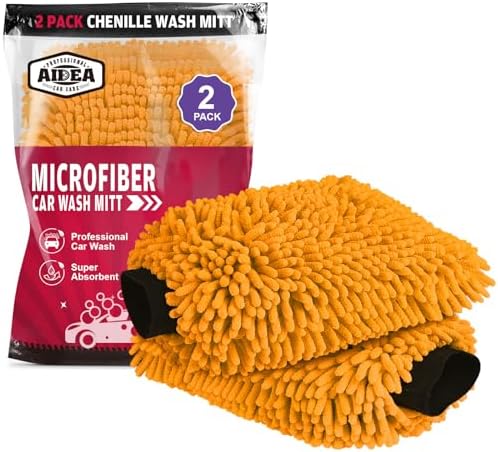 AIDEA Car Wash Mitt Microfiber, 2PK, Car Wash Brush, Orange, 8''X12'' by AIDEAHOME