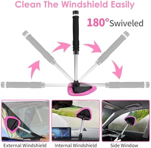 Windshield Cleaner Tool, 17Pcs Pink Car Interior Cleaning Kit, Detailing Kit Cleaner, Detailing Brush, Cleaning Gel, Inside Cleaning Supplies Accessories for Women Girl Gift - Image 2