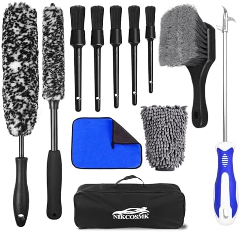 12Pcs Wheel Brush Kit for Cleaning Wheel and Tire, Wheel and Rim Brush, Car Detailing Brushes, Tire Brush, Bendable & Durable Car Wheel Rim Cleaner Brush Set,Car Detailing Cleaning Brush Supplies Kit by NIKCOSMK