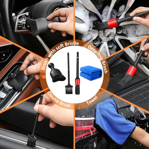 Qydipclin 10pcs Windshield Cleaning Tool Inside Car Window Cleaner Wash Kit with 4 Reusable Microfiber Pads 1 Spray Bottle and Extendable Handle Interior Auto Glass Wiper Kit, Orange - Image 3