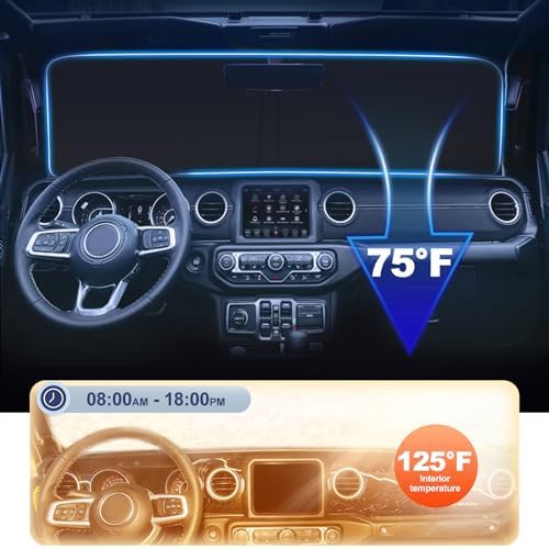 Windshield Sunshade Compatible with 2018-2022 2023 2024 2025 2026 Jeep Wrangler JL/JLU and 2020-2024 2025 2026 Jeep Gladiator JT Blocks UV Rays Sun Visor Protector Folding Front Window Sun Shade Cover - Image 4