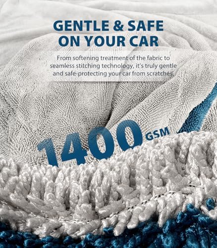 KKV Full-Sized SUV Drying Towel, 48”x24” Dual Sided Microfiber Car Cleaning Towel with Twisting Yarn Technique, 1400GSM Super Absorbent, Scratch-Free, Machine Washable (LightGrey-MarineBlue) - Image 3