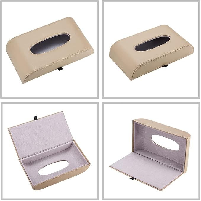 AuMoHall Beige Tissue Box Cover PU Leather Rectangular Tissue Holder for Home Car Office Decor (NO Paper Towel) - Image 4