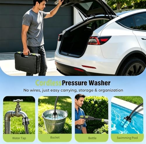 Cordless Car Washer,1000 PSI with Half-Hour Runtime & 6-in-1 Swivel Nozzle, 16.4FT High-Elastic Hose,Portable Handheld Car Washer,Suitable for Cars/Floors/Gardens Cleaning - Image 6