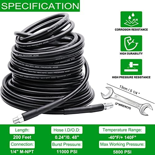 200FT Sewer Jetter Kit for Pressure Washer, 5800PSI Drain Cleaner Hose - Image 2