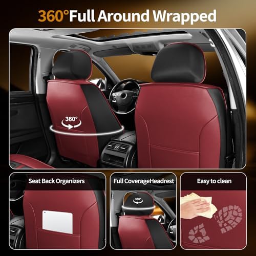 Fit Gladiator Car Seat Covers Compatible with Jeep Gladiator 2020-2024 2025 2026.Full Coverage Waterproof Leather,All-Weather Seat Cushion Protector-Easy Installation(Full Set,Red) - Image 2