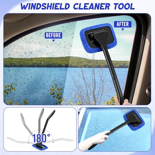 16 Pcs Windshield Cleaner Tool, Car Cleaning Kit with Various Detailing Brushes Set Spray Bottle Cleaner Towel Cleaning Gel Accessories Car Interior Detailing Kit for Windows Vents(Blue) - Image 3