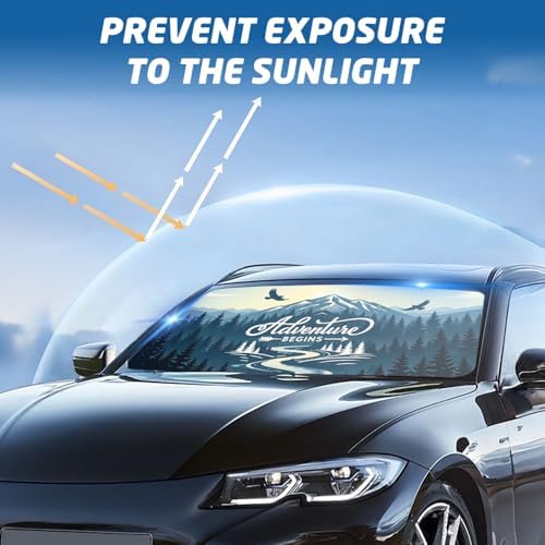Windshield Sun Shade for Car, 63"x28.5" Universal Fit Front Window Sunshade with Double Steel Ring Frame, Car Sun Shade, UV Protection Windshield Cover with Storage Pouch (Adventure) - Image 5