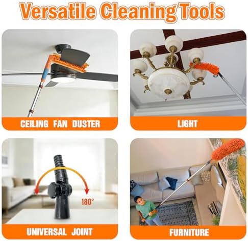 LAANPOLE 26FT Reach Ceiling Fan Cleaner Duster, Fan Blade Cleaner Kit with 5-20FT Extension Pole, Microfiber Duster & Replaceable Cleaning Cloth for Blades, Ceiling, Furniture - Image 5