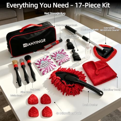 Windshield Cleaner Tool, 17Pcs Red Car Interior Detailing Kit - Image 6