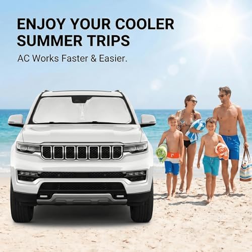 Windshield Sun Shade for Jeep Wagoneer 2022-2024 Sunshade Front Window Shade Custom Fit Wagoneer Accessories Sun Visor Foldable Shade Blocks UV Rays Accessories - Image 4