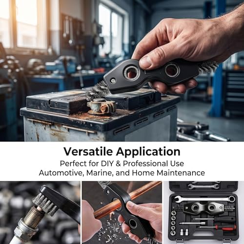 2 PCS Car Terminal Cleaner Spray, 4-in-1 Terminal Post Cleaner Brush with Steel Wire, Cleaning Tool for Terminals and Connectors, Universal for Most Cars, Trucks, SUVs (Black) - Image 3