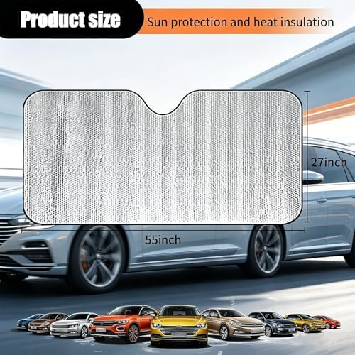 Car Windshield Sun Shade, Double Thickening Bubble Sun Shade, Foldable Front Window Sunshade with Suction Cups, UV-Blocking Sun Visor, Keeps Vehicle Cool for Most Cars SUVs (55"x27.5") - Image 4