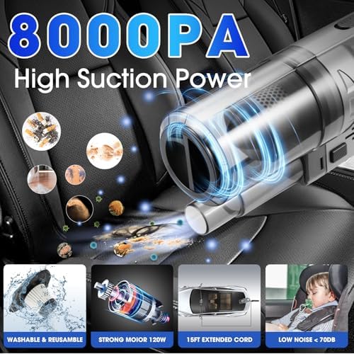 Car Cleaning Kit, 17PCS Car Interior Detailing Kit with Gray High Power Handheld Vacuum, Detailing Brush Set, Windshield Cleaner, Cleaning Gel, Complete Auto Accessories for Men, Women - Image 2