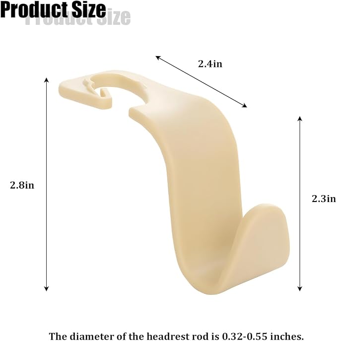 Car Seat Headrest Hook, 4PCS Vehicle Seat Back Hanger Storage Organizer for Handbag Purse Coat, Auto Interior Headrest Hook, Universal for SUV Automobile Truck (Beige) - Image 2