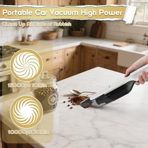 Handheld Vacuum Cordless,15KPA Vacuum with Storage Dock,White - Image 4