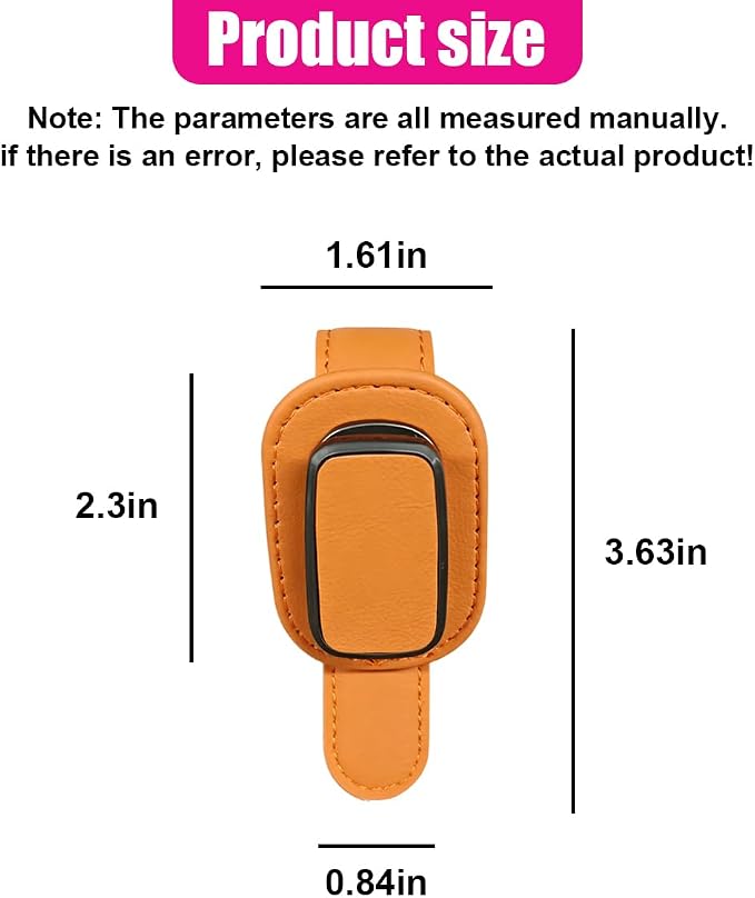 Car Sunglass Holder, Leather Car Sun Visor Eyeglasses Clip with Anti-Scratch Soft Padding, One-Handed Operation Auto Interior Glasses Organizer for Most Cars, Trucks, SUVs (Orange) - Image 2